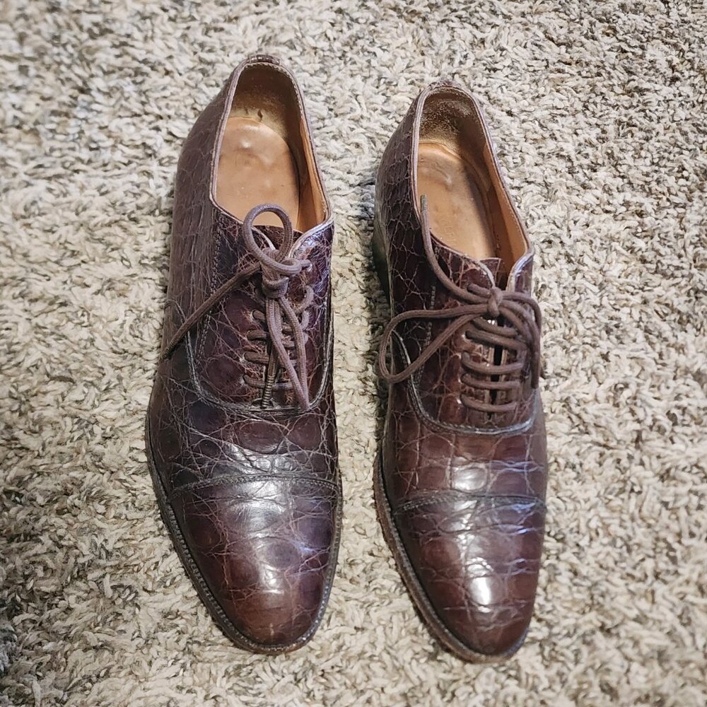 Vintage Women's Ralph Lauren Lace-Up Oxford Heel Round Toe Crocodile Leather 6.5 - Picture 11 of 12